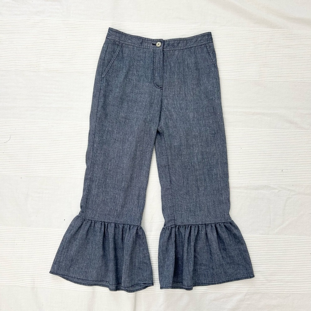 Anthropologie Ett Twa Chambray Linen Ruffle Crop Pants - Picture 6 of 16